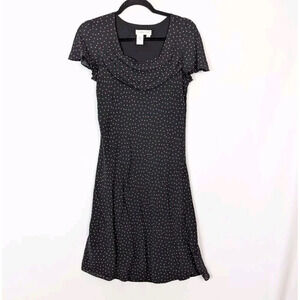 Vintage Y2K 90s SILK Coldwater Creek sz. 8 Polkadot Midi Dress Draped Cowl Neck